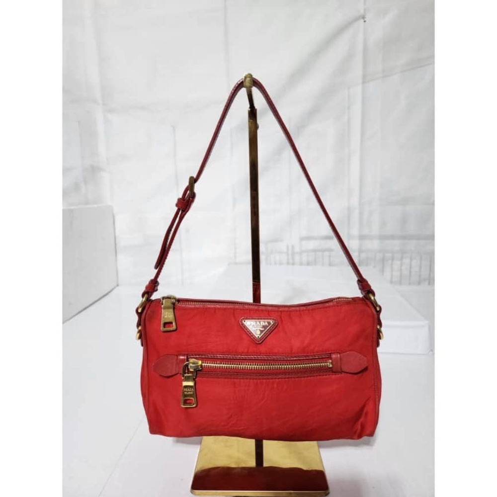 Authentic PRADA Tessuto Nylon Small Shoulder Bag Red - Picture 15 of 15